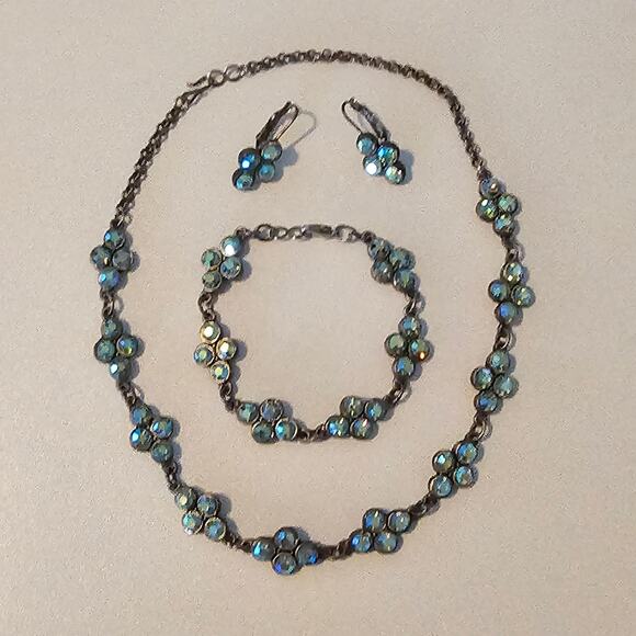 Vintage AB Rhinestone Jewelry Set - Necklace, Bracelet & Earrings Estate - Picture 10 of 10